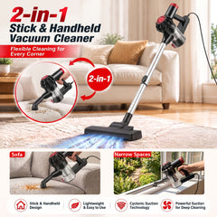 PV18 Corded Stick Vacuum - 16,000Pa Suction, 1L Dust Cup, 180° flexible reach