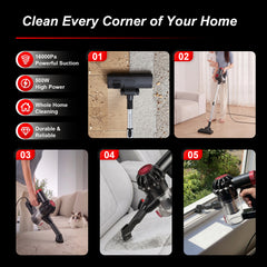 PV18 Corded Stick Vacuum - 16,000Pa Suction, 1L Dust Cup, 180° flexible reach